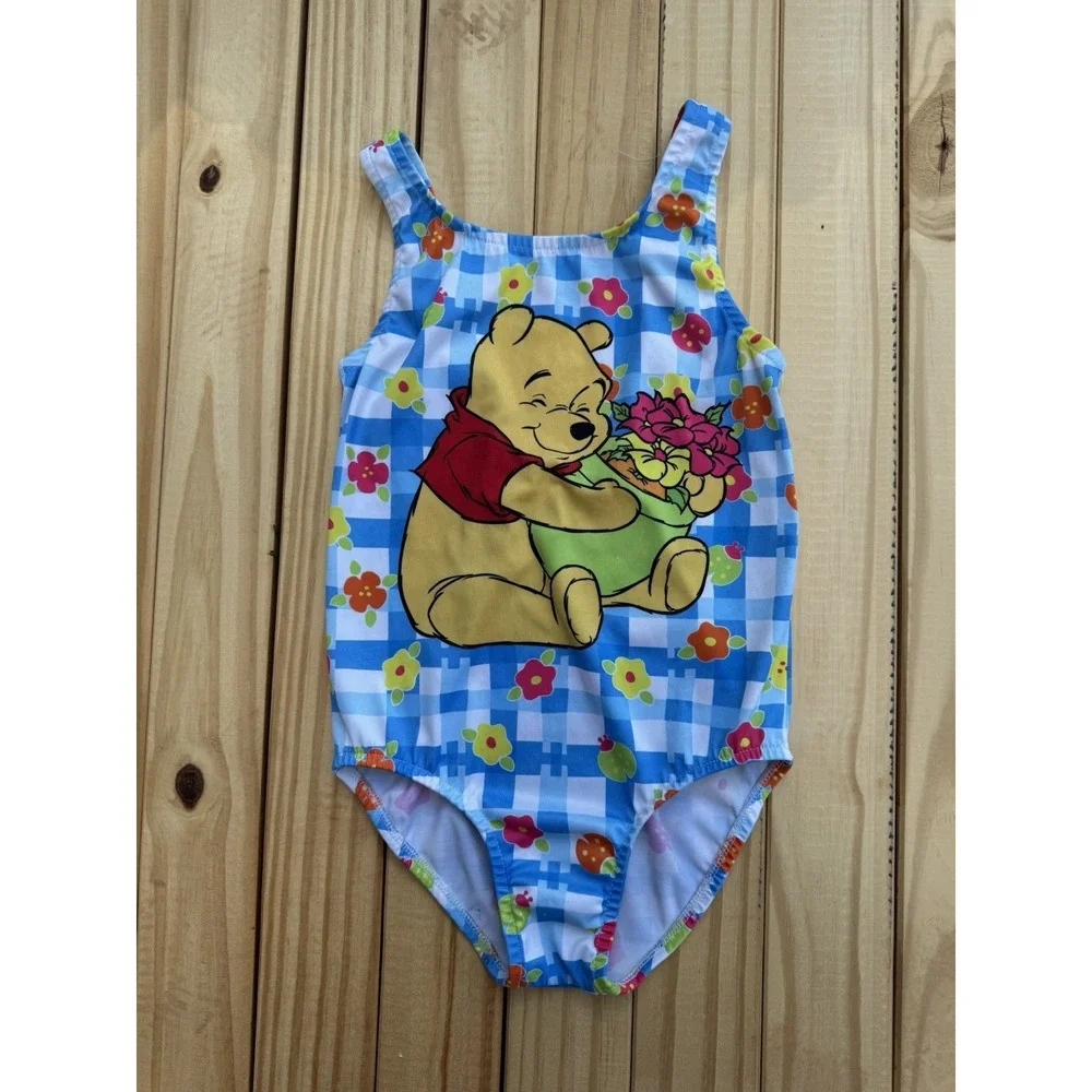 Vintage 90's Winnie the Pooh‎ Disney Flowers Swimsuit Size 6 Ruffle Gingham